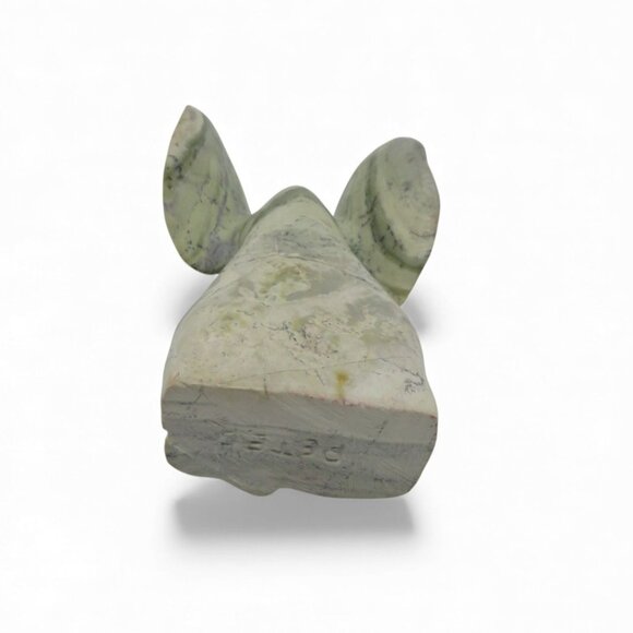 Stone Elephant Carved Green Butter Jade Stone from South Africa Signed 5.5" - Picture 10 of 10